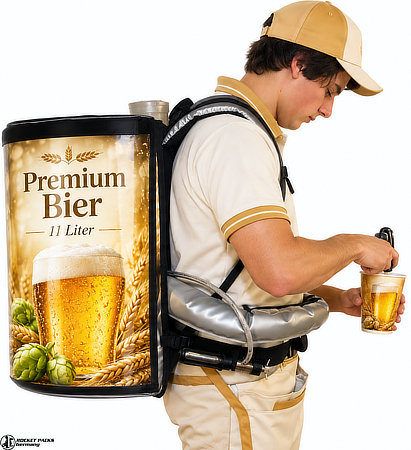 Bier Promotion mit Getränkerucksack für mobilen Ausschank bei Events und Festivals
