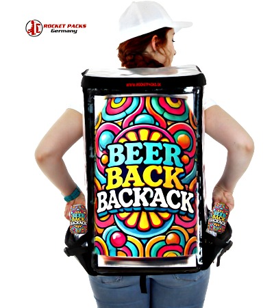 Ein Geschäftsmann im Anzug trägt einen stilvollen schwarzen Rucksack mit einem subtilen Cola-Logo. Er steht in einem modernen Bürogebäude und hält ein Tablet in der einen Hand, während er mit der anderen eine Dose Cola aus seinem Rucksack zieht. Der Raum ist belebt, und Kollegen arbeiten in einer professionellen Umgebung. �� #ColaBusiness #RucksackFürProfis
