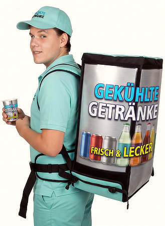 Professioneller Getränkerucksack für Flaschen und Dosen bei Events und Promotion-Aktionen