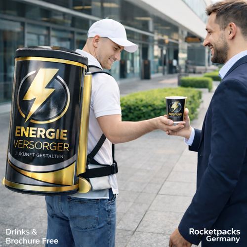 Mobiler Kaffeerucksack für den flexiblen Ausschank in Fußgängerzonen.