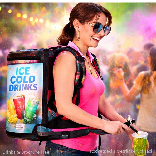 Mobiles Branding-System integriert in einen funktionalen Rocketpacks Getränkespender.