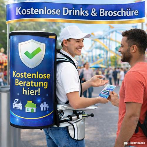 Der Getränkerucksack als Eyecatcher & Kunden-Stopper. Innovative Visualisierung Ihrer Marke durch direkten Kundenkontakt & Live-Promotion.