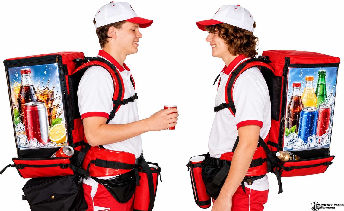 Promotion Getränkerucksack für Dosen und Flaschen Sampling bei Events und Markenaktionen
