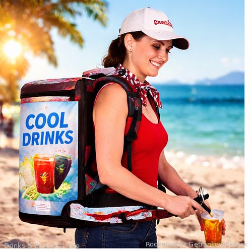 Professioneller Sampling-Rucksack für Markteinführungen neuer Getränke.
